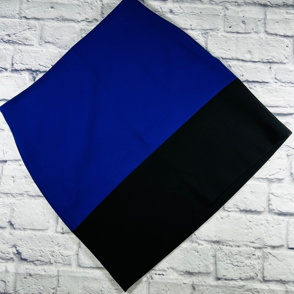 Ann Taylor Loft Womens Blue Black Colorblock Pencil Mini Skirt Size 8 Side Zip